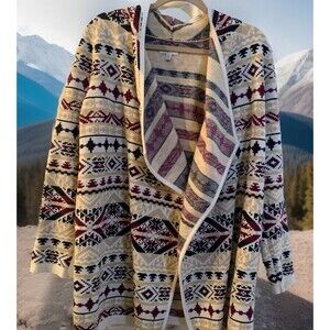 Lucky Brand Cardigan Women's Size Large Aztec Print Drape Wrap Boho Open Front
